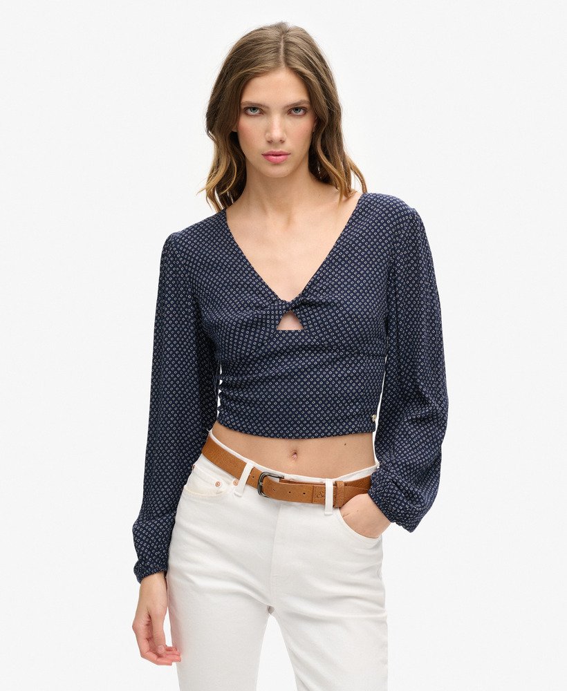 crop top met lange mouwen van geweven stof in scotty navy