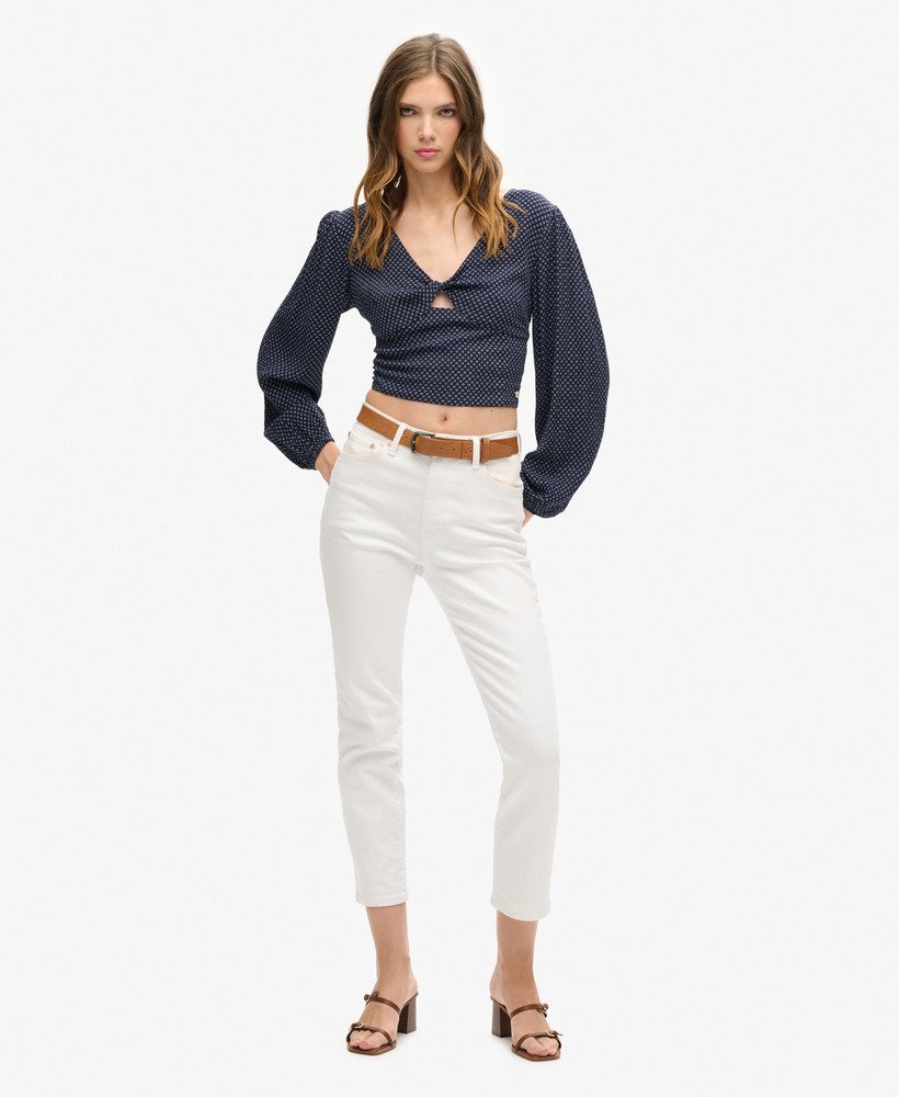 crop top met lange mouwen van geweven stof in scotty navy