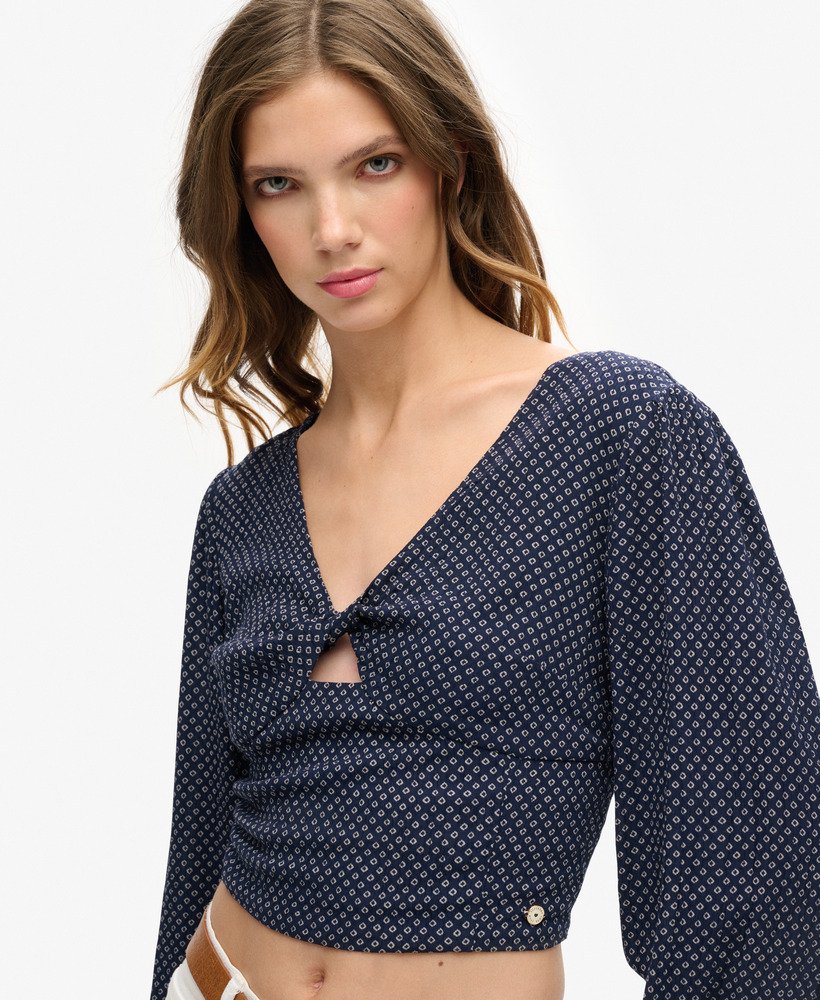 crop top met lange mouwen van geweven stof in scotty navy