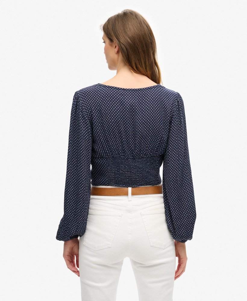 crop top met lange mouwen van geweven stof in scotty navy
