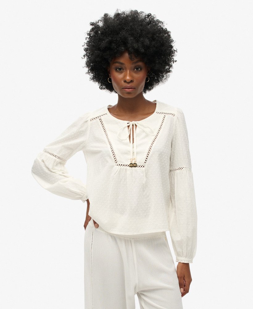 ibiza strandblouse met lange mouwen in gebroken wit