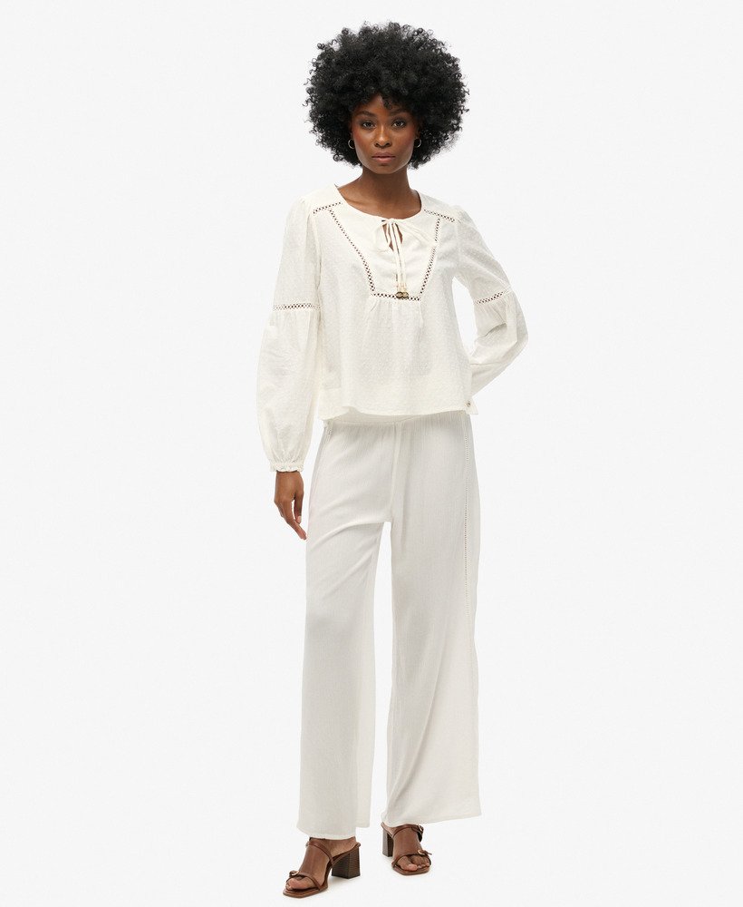 ibiza strandblouse met lange mouwen in gebroken wit
