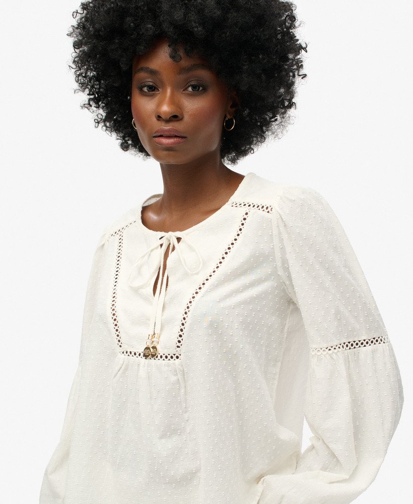 ibiza strandblouse met lange mouwen in gebroken wit