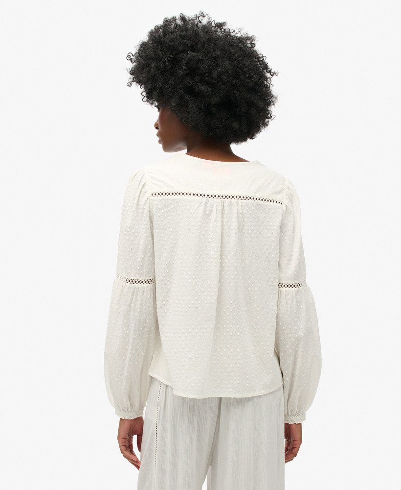 ibiza strandblouse met lange mouwen in gebroken wit