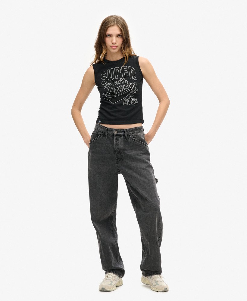 retro getailleerde vesttop met versieringen in nero black marl