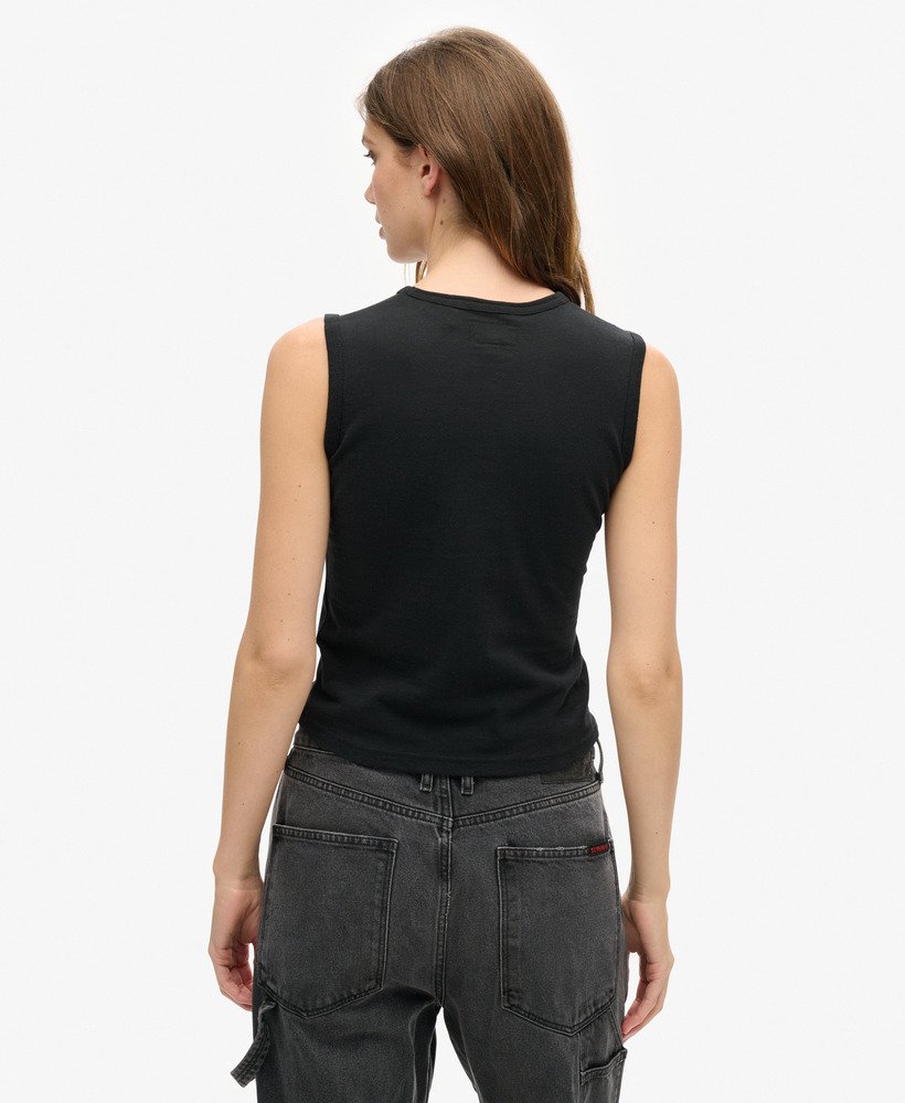 retro getailleerde vesttop met versieringen in nero black marl