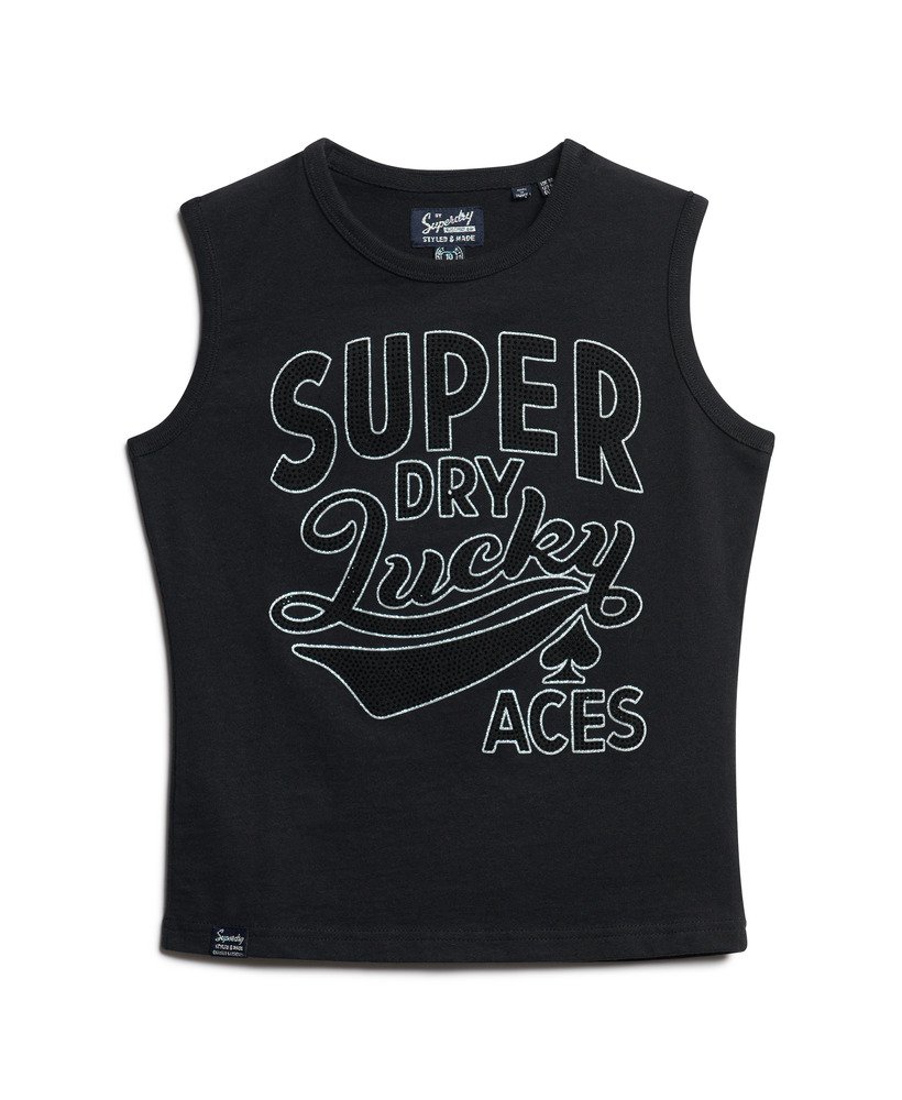 retro getailleerde vesttop met versieringen in nero black marl