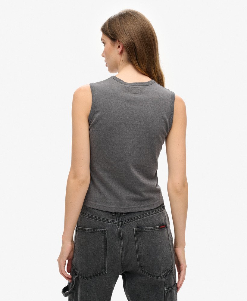 retro getailleerde vesttop met versieringen in granietgrijs gemêleerd