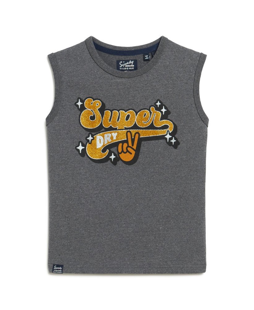 retro getailleerde vesttop met versieringen in granietgrijs gemêleerd