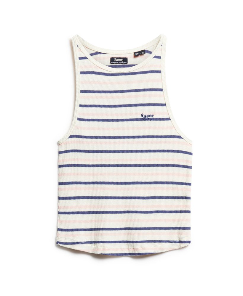 essential logo gestreept racer vest top in marineblauw met strepen