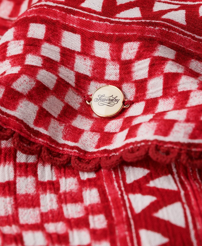 bedrukte geweven cami-top in shibori-laag rood