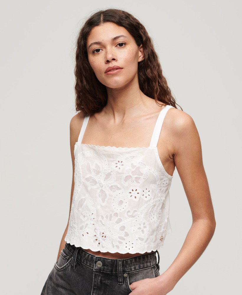 ibiza geborduurde cami-top in gebroken wit
