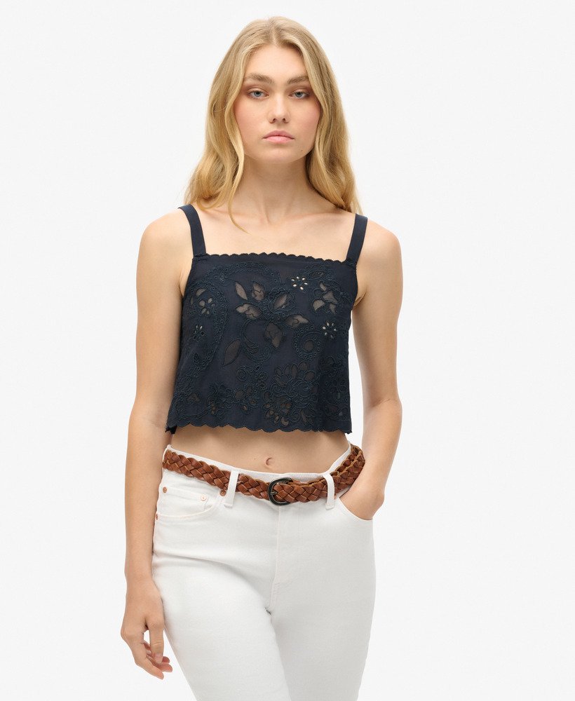 ibiza geborduurde cami-top in eclipse navy