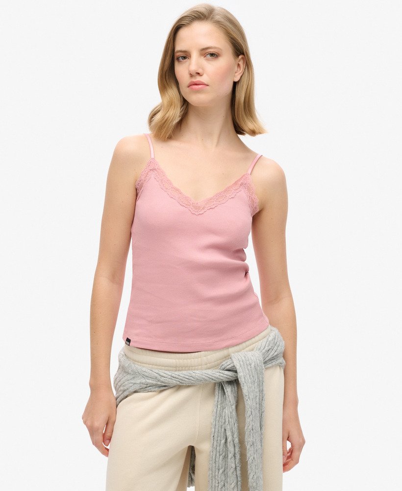 athletic essential cami top met kanten afwerking in zachtroze