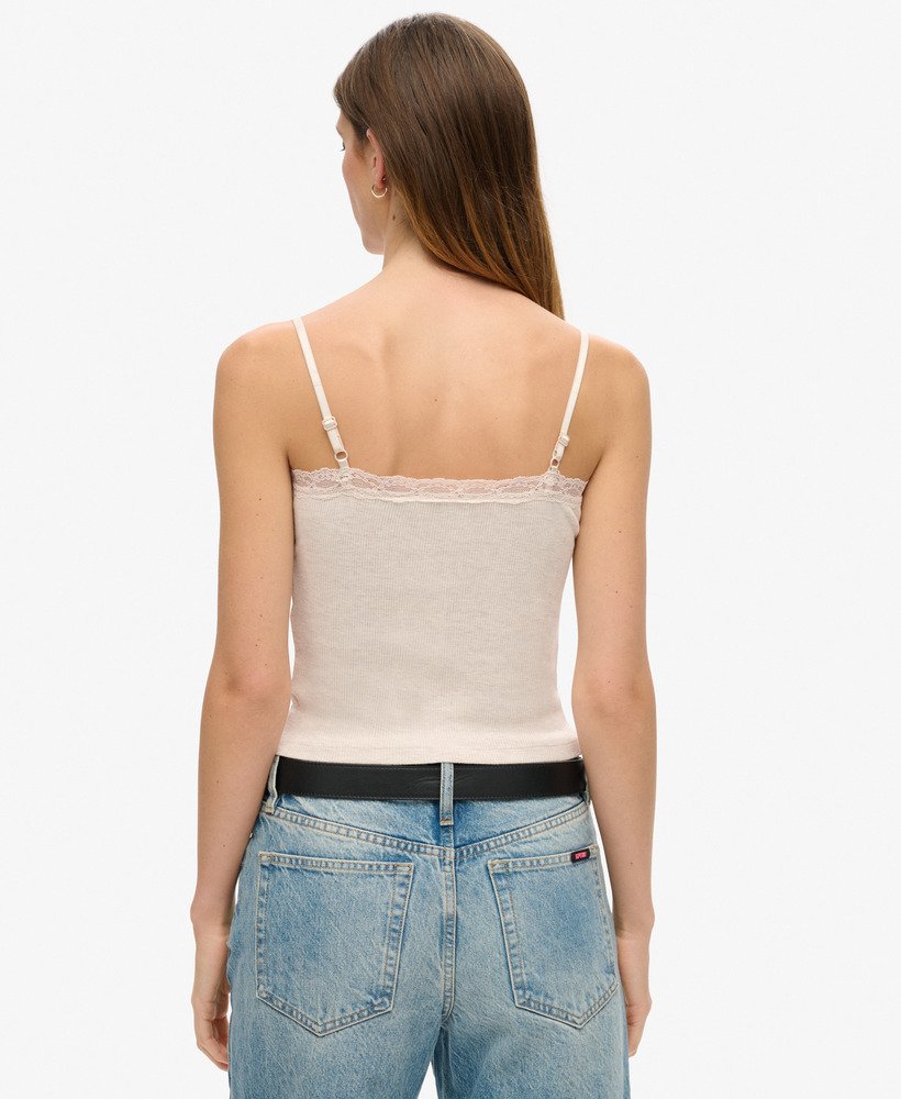 athletic essential cami top met kanten afwerking in havercrème gemêleerd