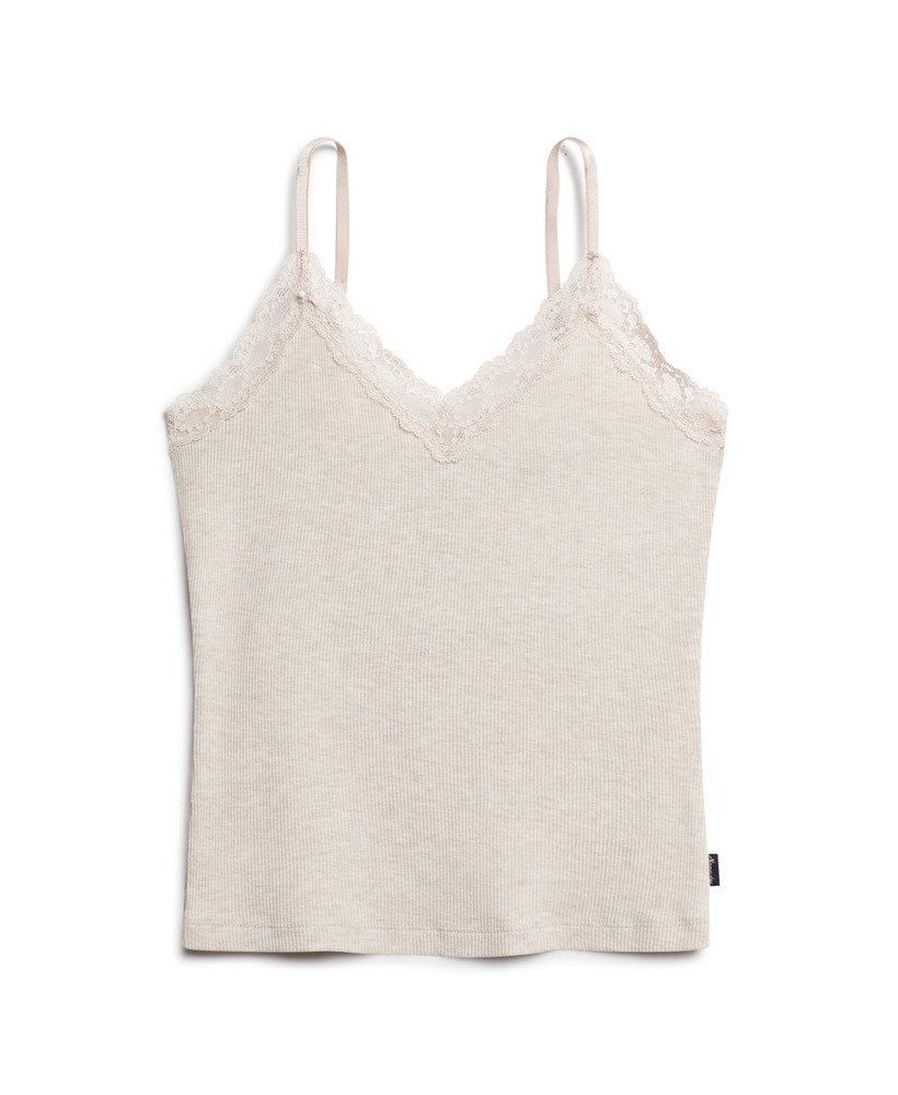 athletic essential cami top met kanten afwerking in havercrème gemêleerd