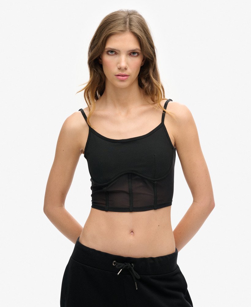 sport tech corset top in zwart