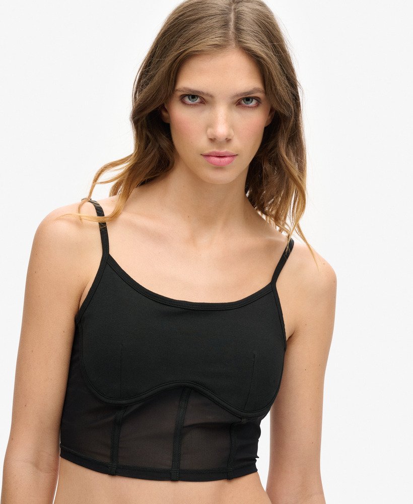 sport tech corset top in zwart