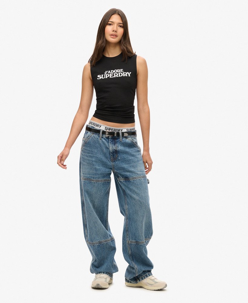 sport luxe graphic fitted tank top in zwartwit