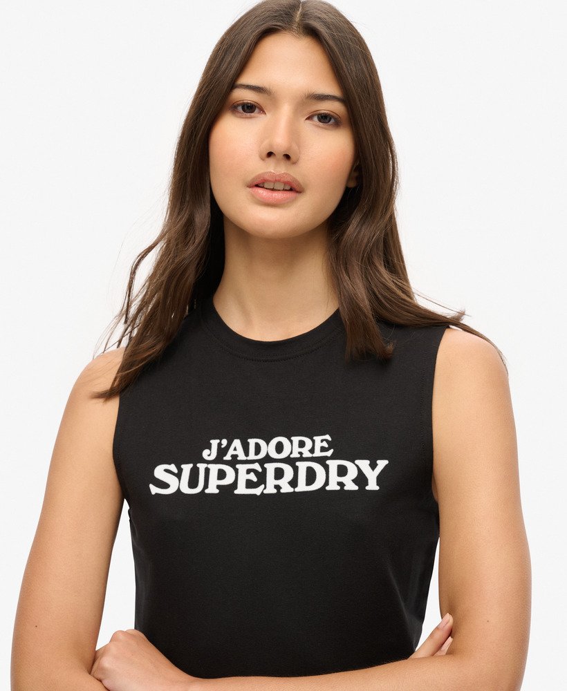 sport luxe graphic fitted tank top in zwartwit