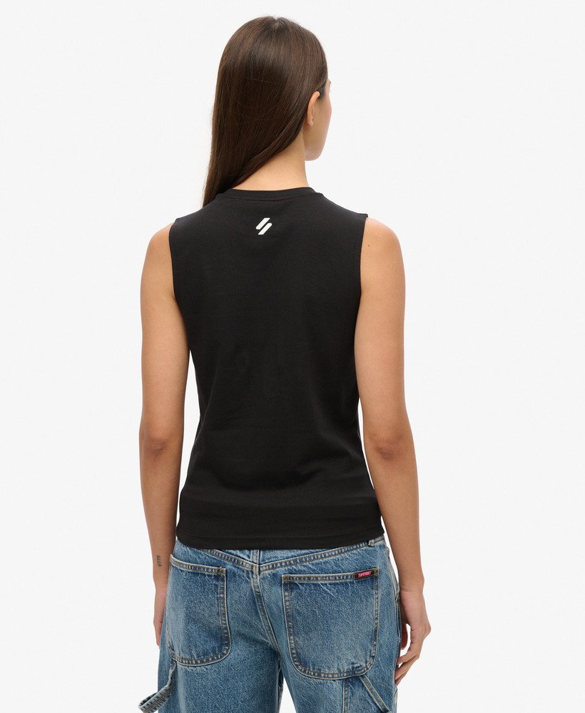 sport luxe graphic fitted tank top in zwartwit