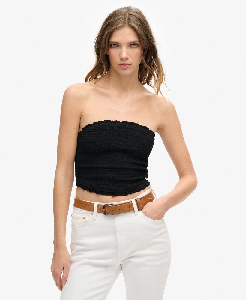 bandeau-top met smokwerk in zwart