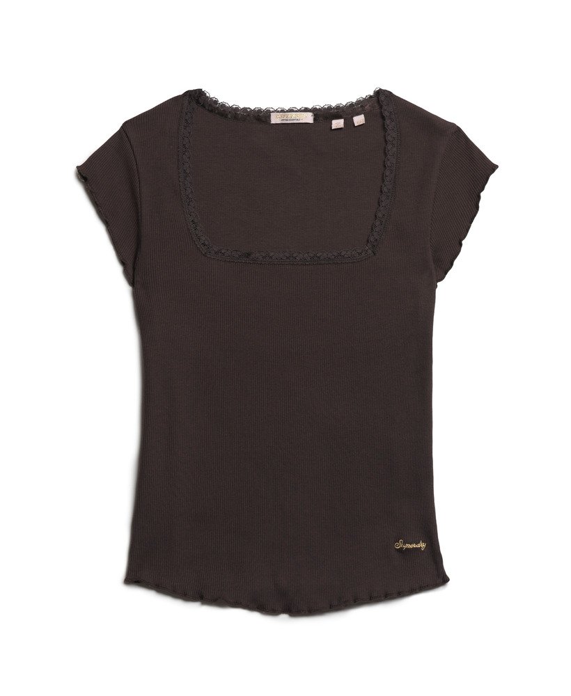 athletic essentials top met vierkante hals in donkerbruin