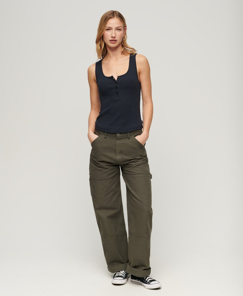 athletic essentials button down vest top in eclipse navy