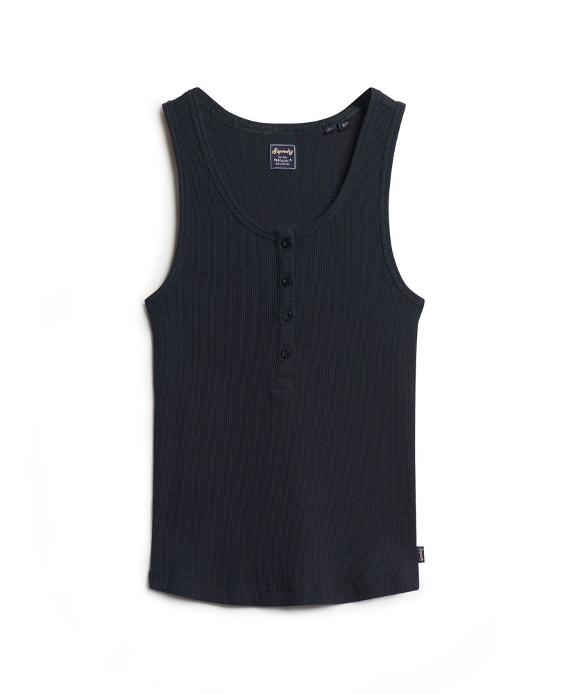 athletic essentials button down vest top in eclipse navy