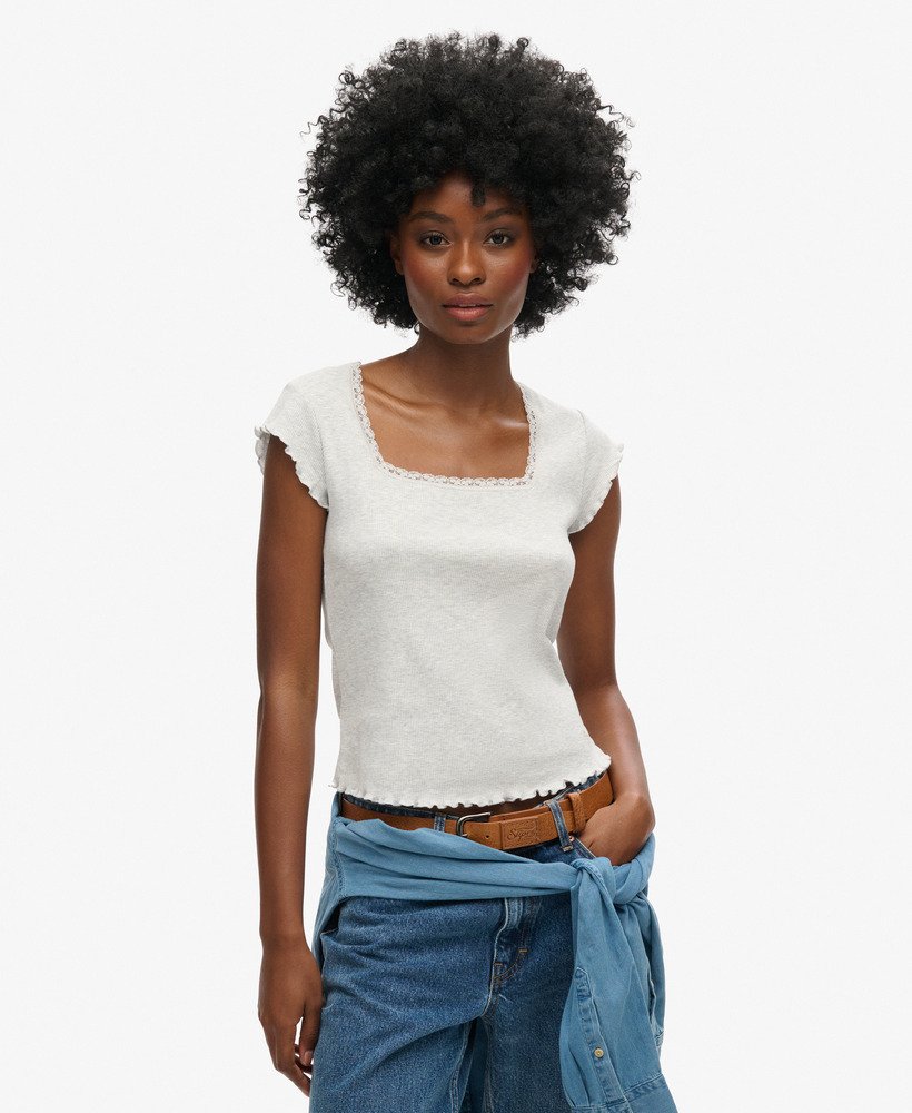 athletic essentials top met vierkante hals in glacier grey marl