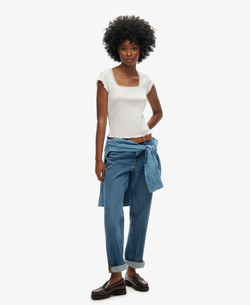 athletic essentials top met vierkante hals in glacier grey marl