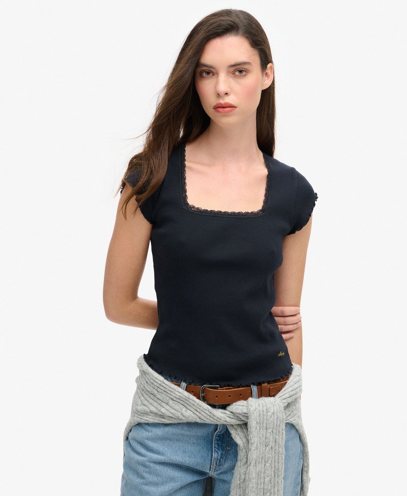 athletic essentials top met vierkante hals in eclipse navy