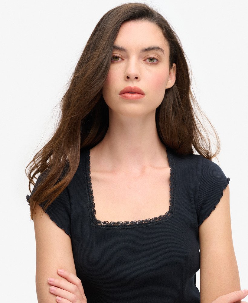 athletic essentials top met vierkante hals in eclipse navy