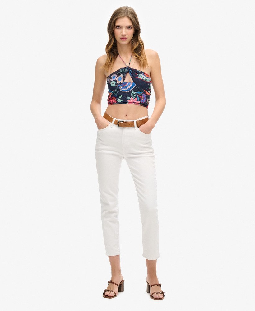 cropped top met uitsnijdingen van geweven stof in vera floral multi