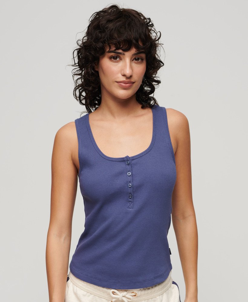 athletic essentials button down vest top in mariner navy