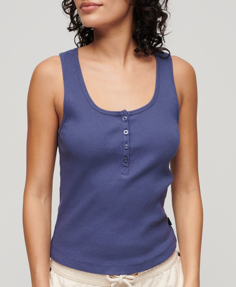 athletic essentials button down vest top in mariner navy