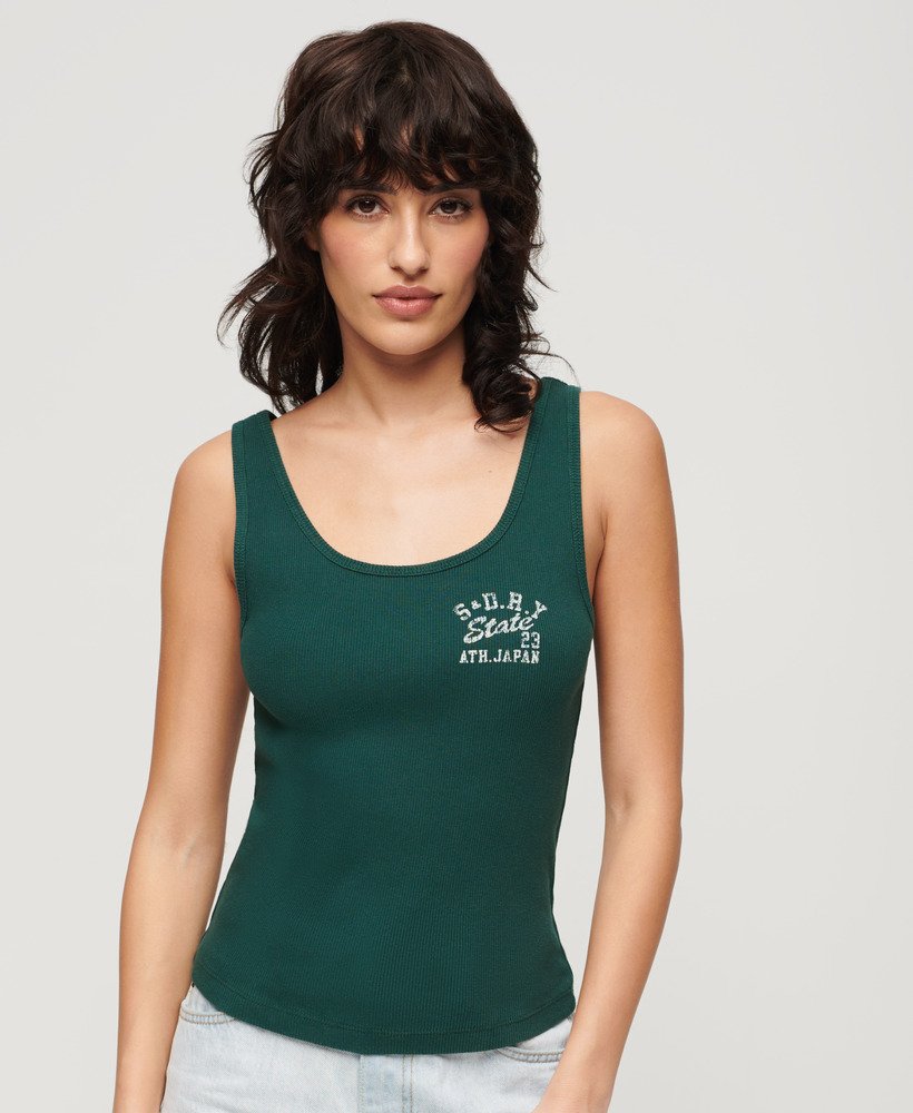 geribbeld vest van athletic essentials in donker dennengroen