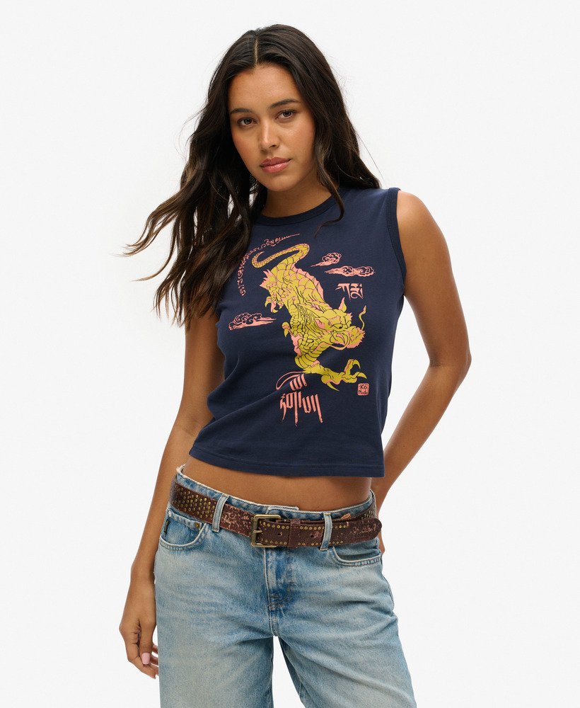 superdry x komodo kailash dragon slim vest top in nautical navy