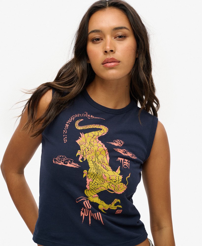 superdry x komodo kailash dragon slim vest top in nautical navy
