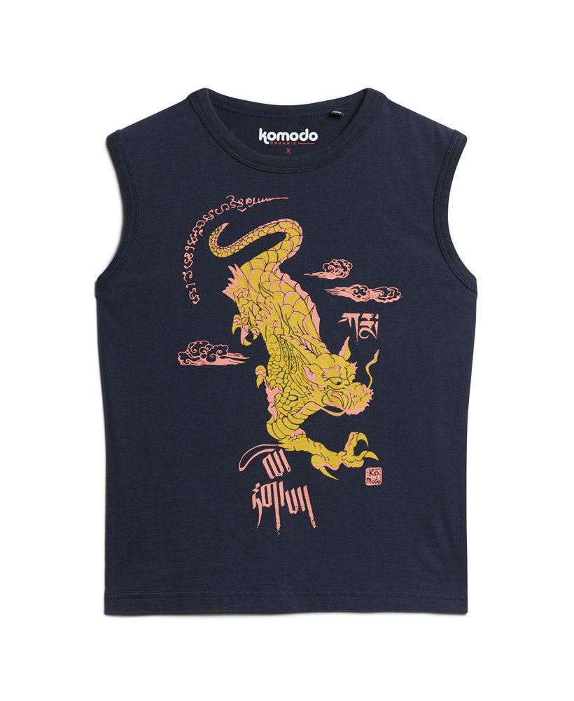 superdry x komodo kailash dragon slim vest top in nautical navy