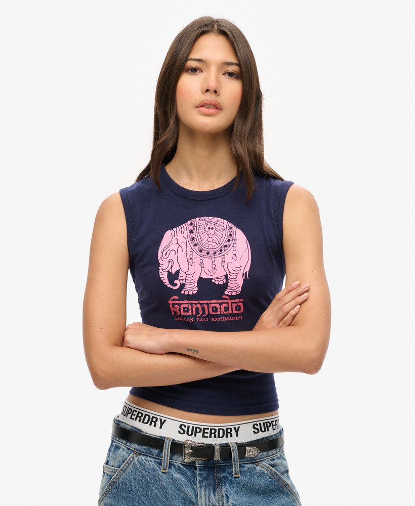 superdry x komodo hathi slim vest top in rich navy