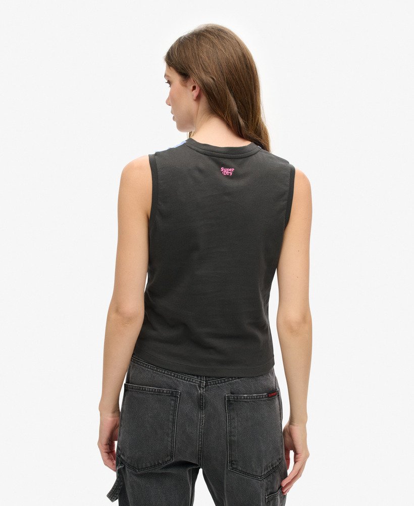 sub print vest top in pink morel aop