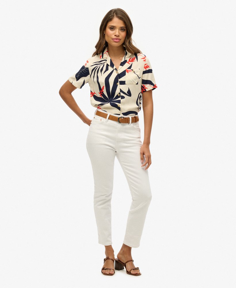 strandresort shirt met jungle silhouet in ecru