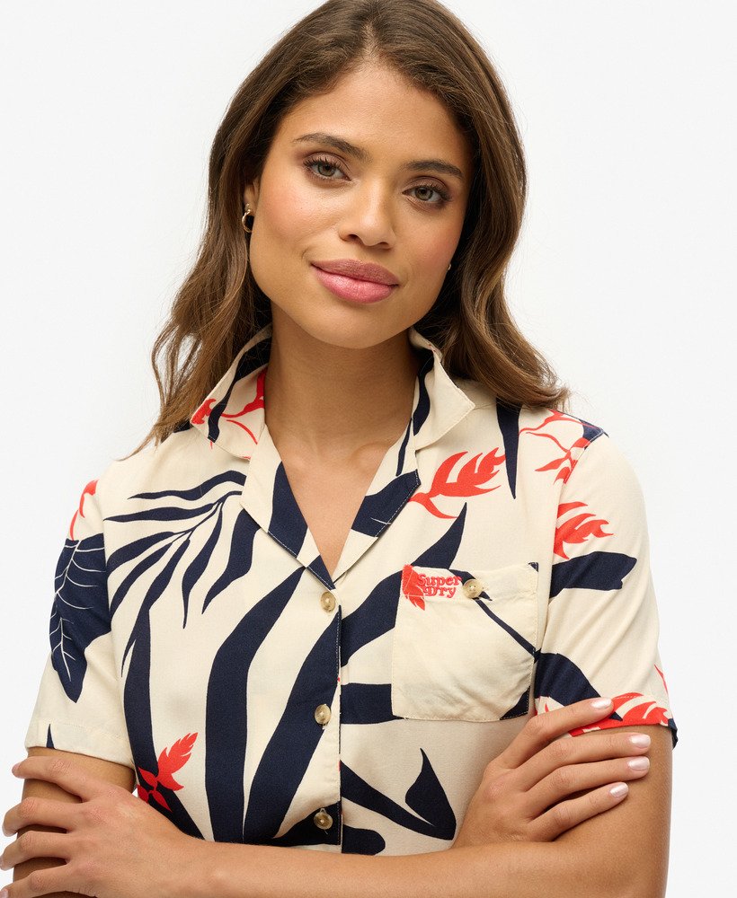 strandresort shirt met jungle silhouet in ecru