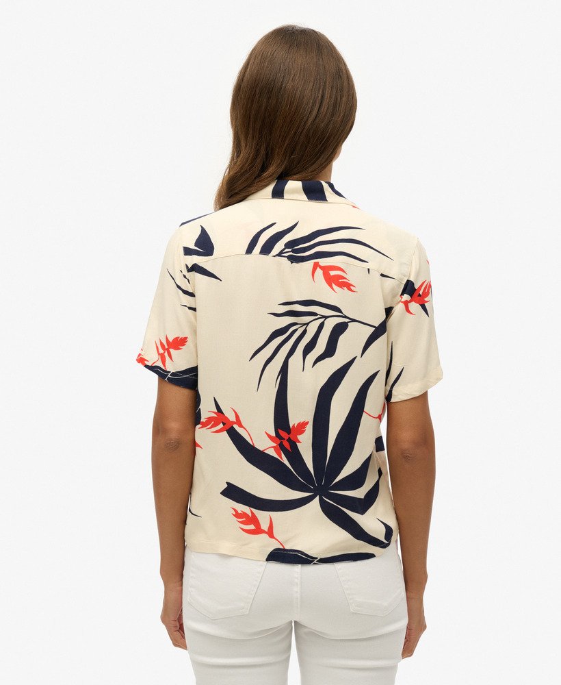 strandresort shirt met jungle silhouet in ecru