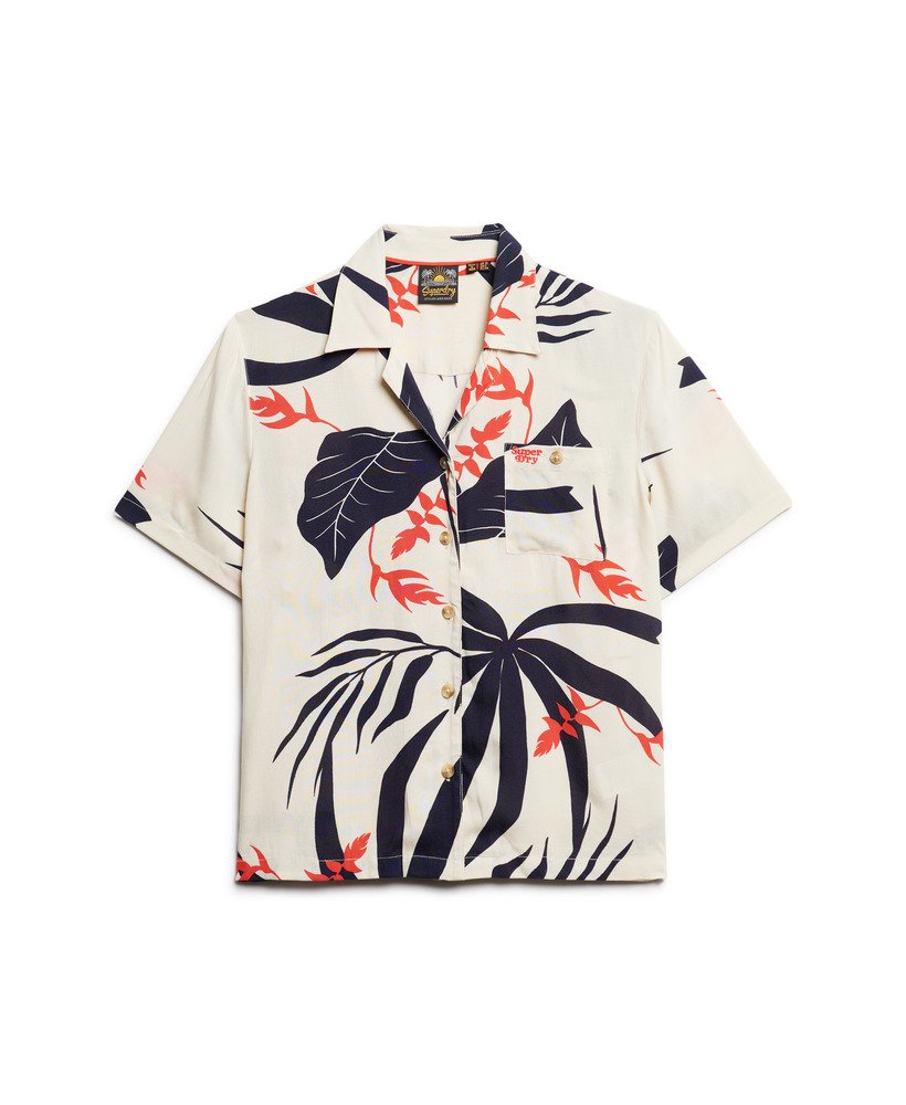 strandresort shirt met jungle silhouet in ecru