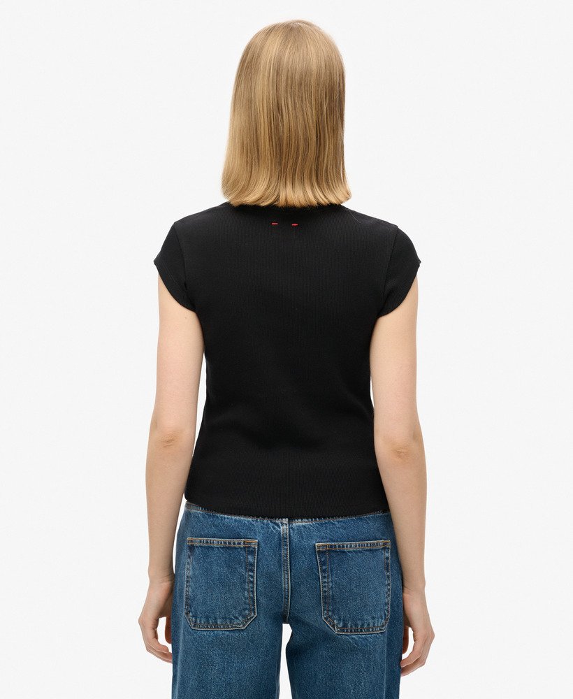 athletic essentials top met v-hals en kanten afwerking in zwart