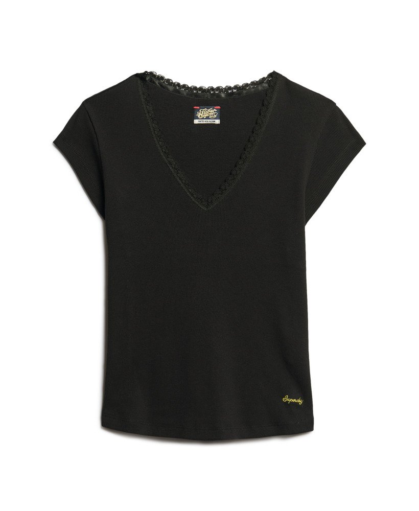 athletic essentials top met v-hals en kanten afwerking in zwart