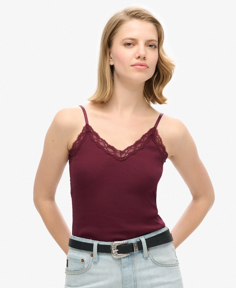 athletic essential cami top met kanten afwerking in port red