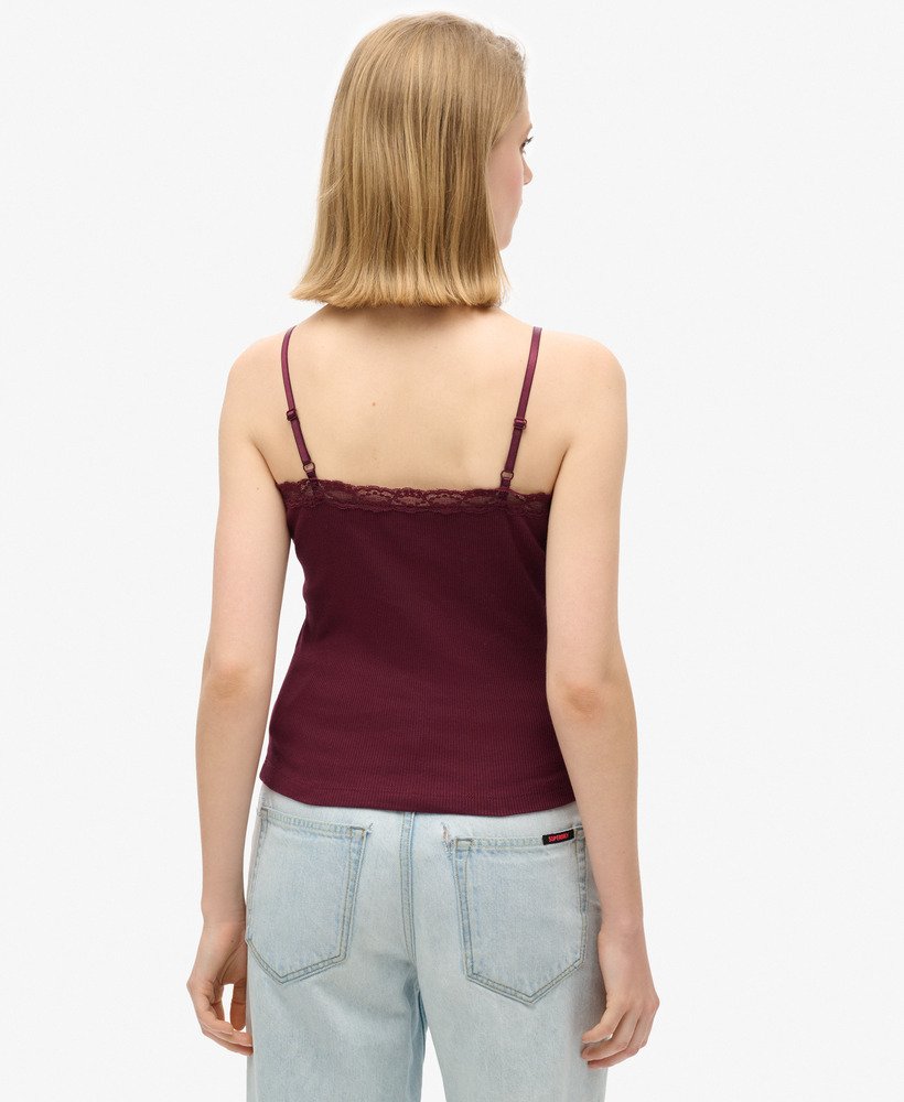 athletic essential cami top met kanten afwerking in port red